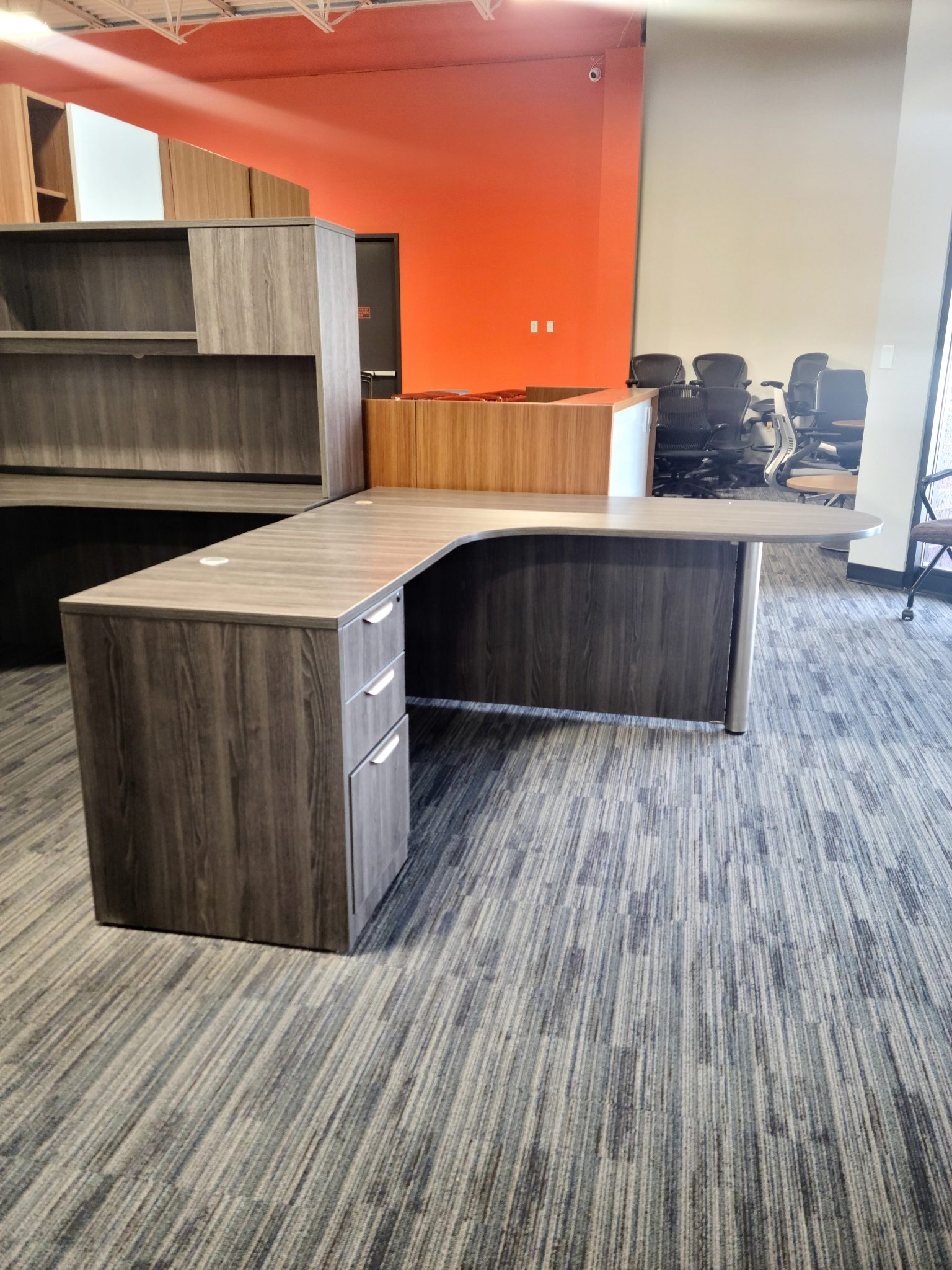 gray woodgrain L Twin Cities Used Office Furniture